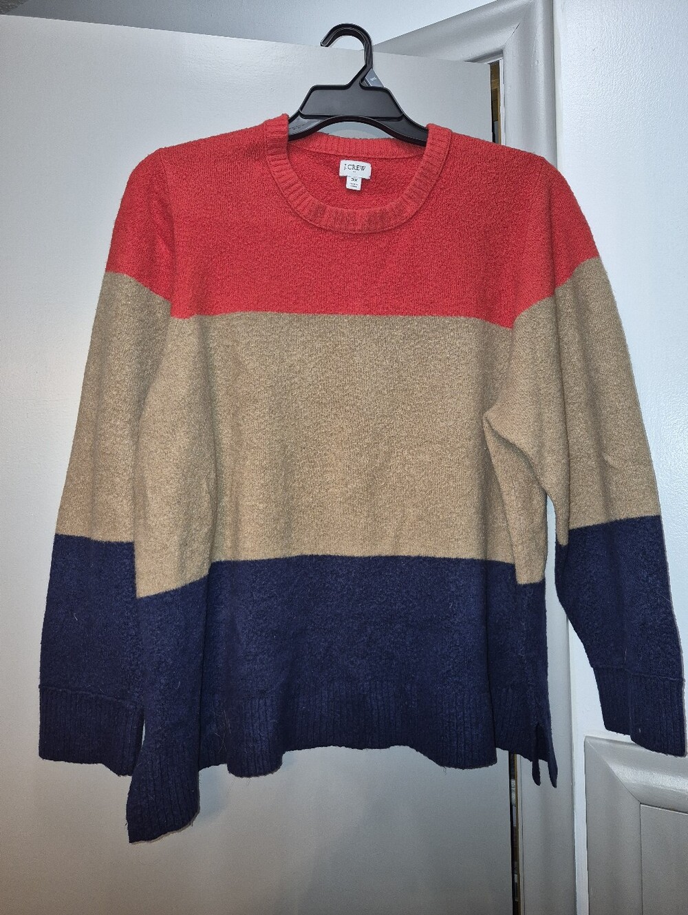J.CREW Colorblock Crewneck Sweater - Red, Tan & Navy 3XL